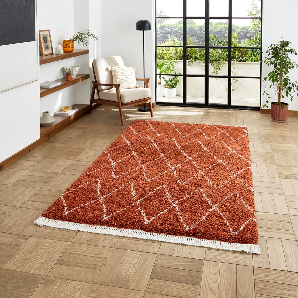 Boho 8280 Berber Shaggy Modern Rugs in Rust Brown